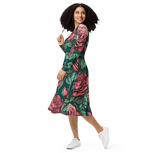 [Floral Bloom] Roselita Long Sleeve Midi Dress Dress The Hyper Culture