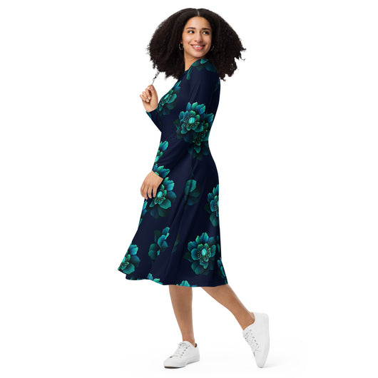 [Floral Bloom] Neon Flora Long Sleeve Midi Dress Dress The Hyper Culture