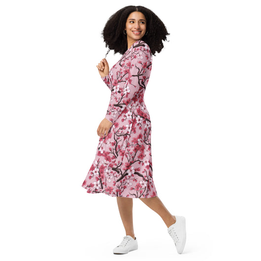 [Floral Bloom] Sakura Strings Long Sleeve Midi Dress Dress The Hyper Culture
