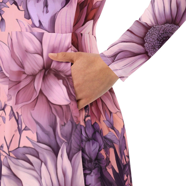 [Floral Bloom] Pink Bliss Long Sleeve Midi Dress Dress The Hyper Culture