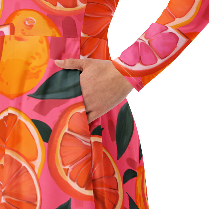 [Fruitilicious] Orange Rush Long Sleeve Midi Dress Dress The Hyper Culture