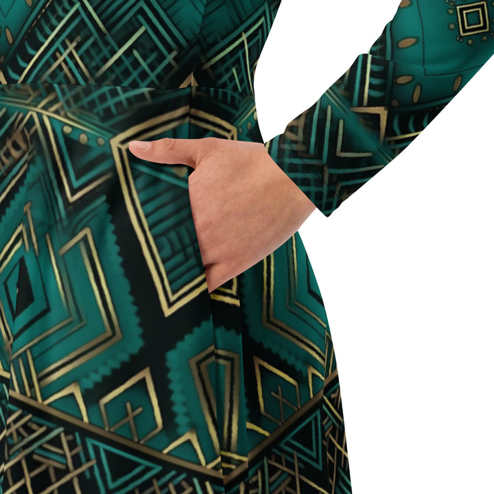 [Luxe Chic] Emerald Mirror Long Sleeve Midi Dress Dress The Hyper Culture