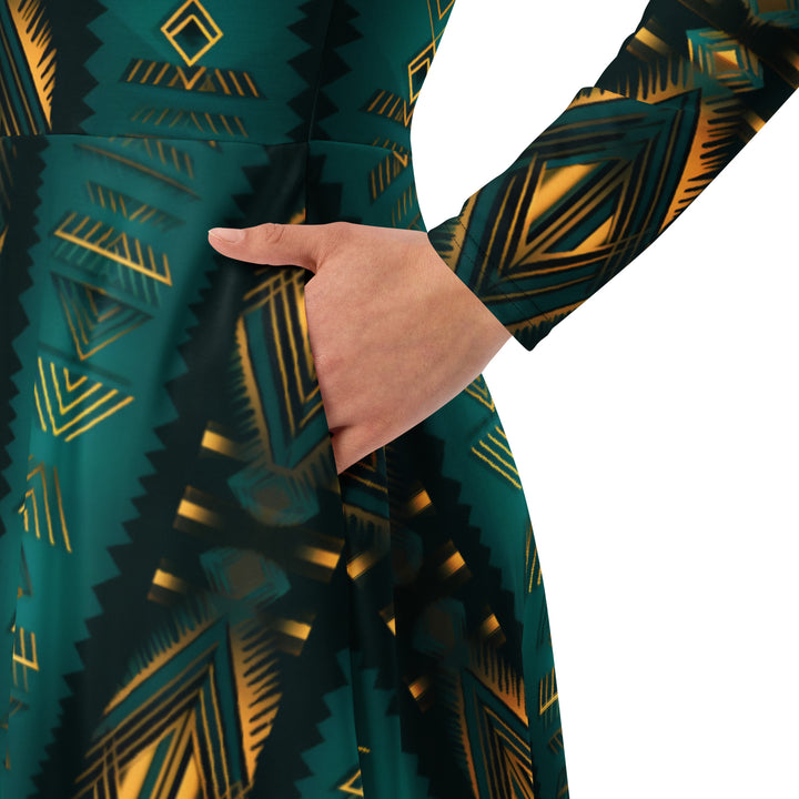 [Luxe Chic] Ethnic Flair Long Sleeve Midi Dress Dress The Hyper Culture