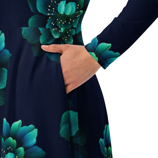 [Floral Bloom] Neon Flora Long Sleeve Midi Dress Dress The Hyper Culture