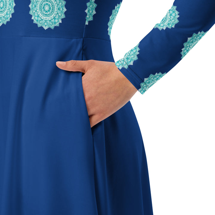 [Gypsy Soul] Blue Chakra Long Sleeve Midi Dress Dress The Hyper Culture