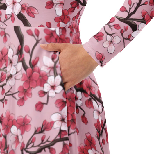 [Floral Bloom] Sakura Strings Long Sleeve Midi Dress Dress The Hyper Culture