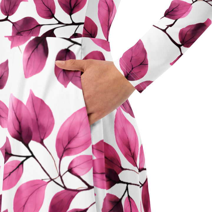 [Floral Bloom] Love Leaf Long Sleeve Midi Dress Dress The Hyper Culture