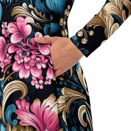 [Floral Bloom] Royal Flora Long Sleeve Midi Dress Dress The Hyper Culture