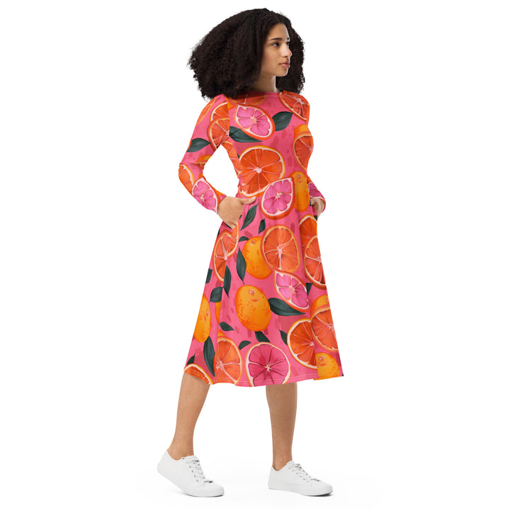 [Fruitilicious] Orange Rush Long Sleeve Midi Dress Dress The Hyper Culture