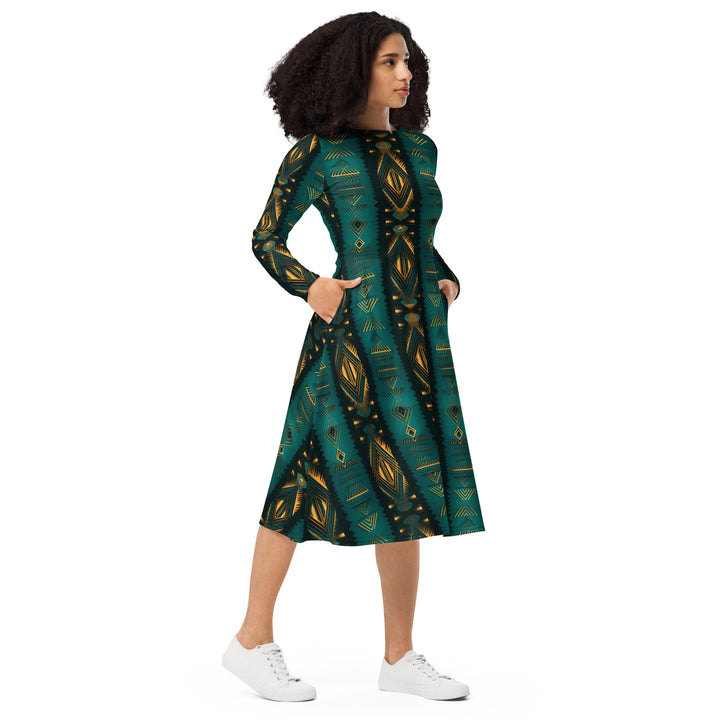 [Luxe Chic] Ethnic Flair Long Sleeve Midi Dress Dress The Hyper Culture