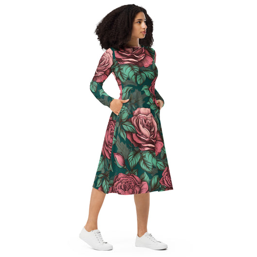 [Floral Bloom] Roselita Long Sleeve Midi Dress Dress The Hyper Culture
