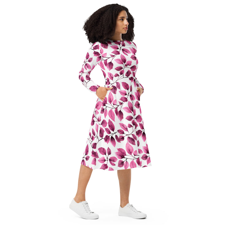 [Floral Bloom] Love Leaf Long Sleeve Midi Dress Dress The Hyper Culture