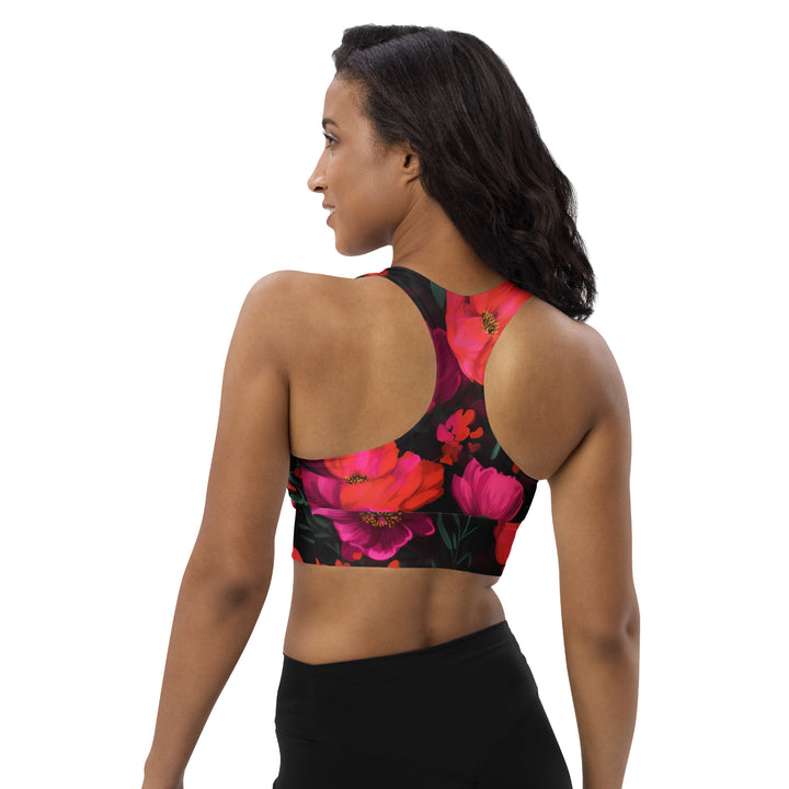 [Floral Bloom] Night Flora Longline sports bra Sports Bra The Hyper Culture