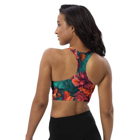 [Floral Bloom] Emerald Bliss Longline Sports Bra Sports Bra The Hyper Culture