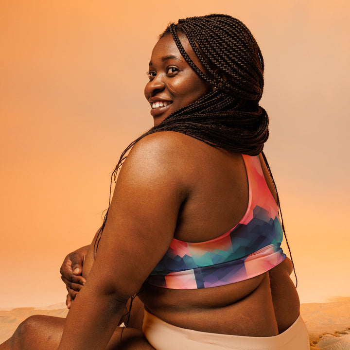 [GeoModa] Cubic Blush Longline Sports Bra Sports Bra The Hyper Culture
