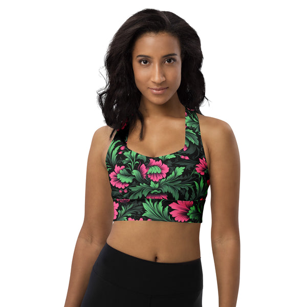 [Floral Bloom] Mystic Flora Longline Sports Bra Sports Bra The Hyper Culture