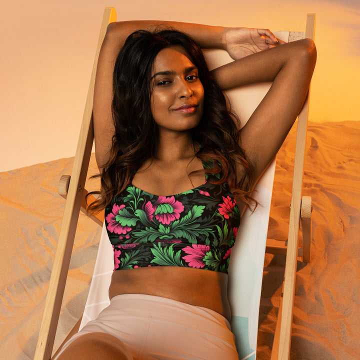 [Floral Bloom] Mystic Flora Longline Sports Bra Sports Bra The Hyper Culture
