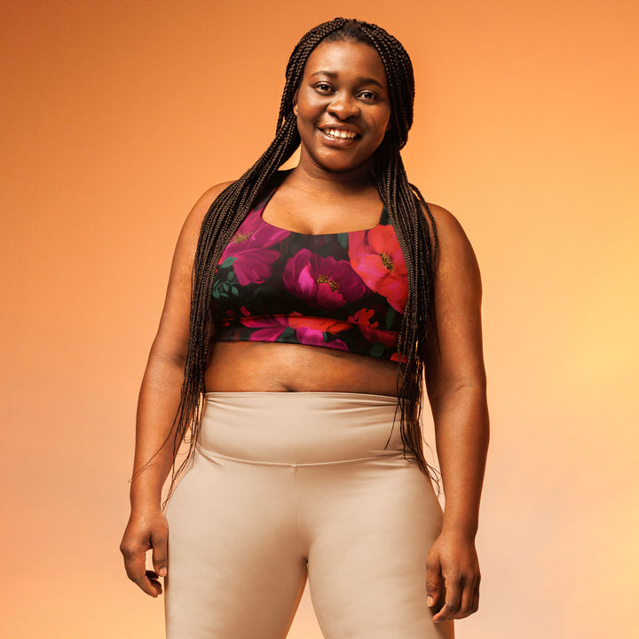 [Floral Bloom] Night Flora Longline sports bra Sports Bra The Hyper Culture