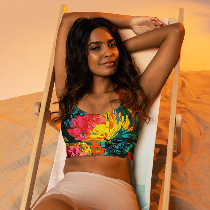 [Floral Bloom] Neon Longline Sports Bra Sports Bra The Hyper Culture
