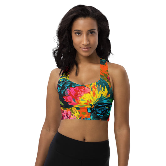[Floral Bloom] Neon Longline Sports Bra Sports Bra The Hyper Culture