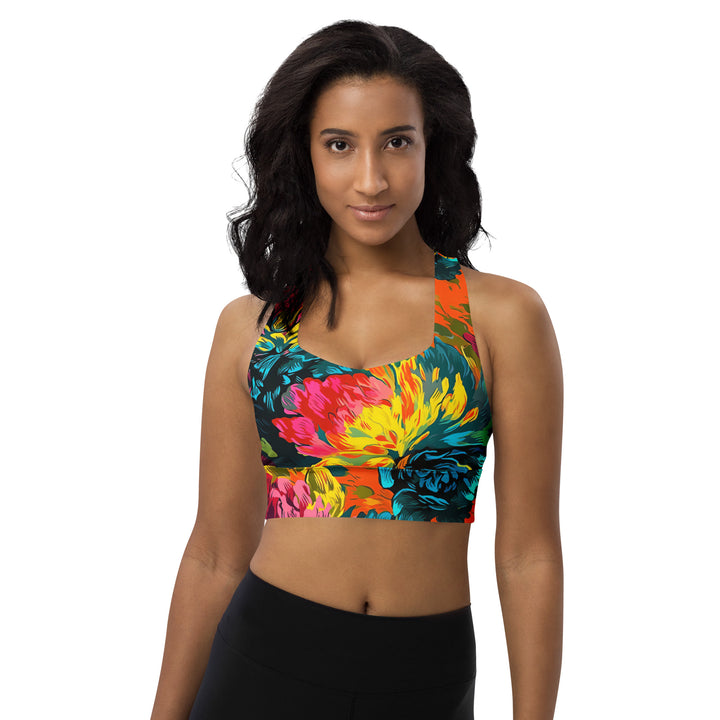 [Floral Bloom] Neon Longline Sports Bra Sports Bra The Hyper Culture