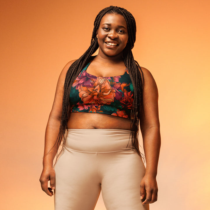[Floral Bloom] Emerald Bliss Longline Sports Bra Sports Bra The Hyper Culture