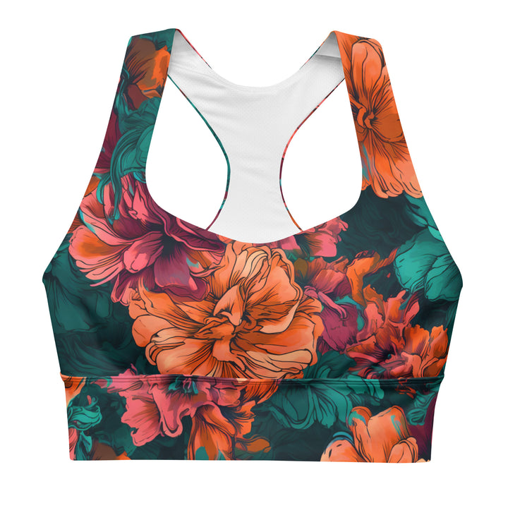 [Floral Bloom] Emerald Bliss Longline Sports Bra Sports Bra The Hyper Culture