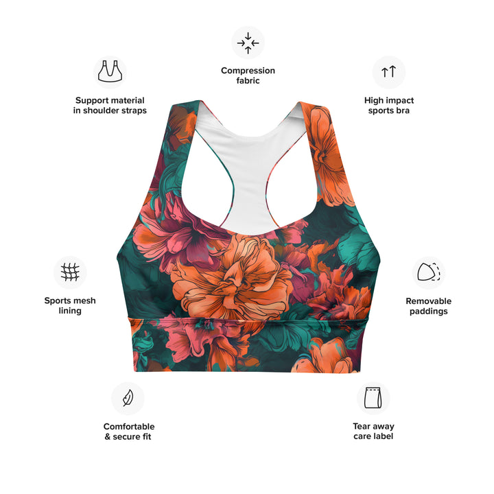 [Floral Bloom] Emerald Bliss Longline Sports Bra Sports Bra The Hyper Culture