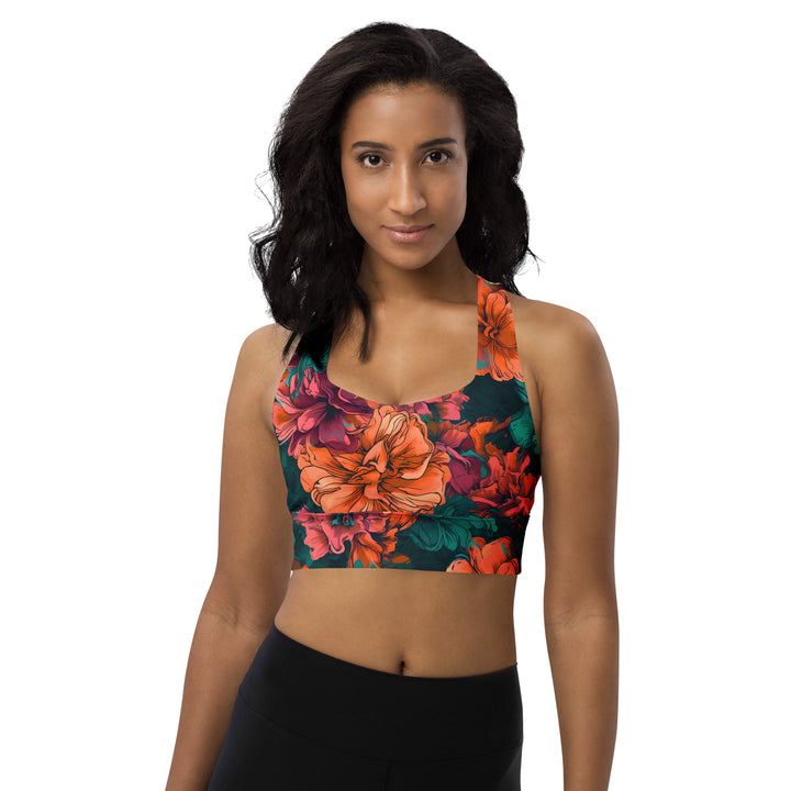 [Floral Bloom] Emerald Bliss Longline Sports Bra Sports Bra The Hyper Culture