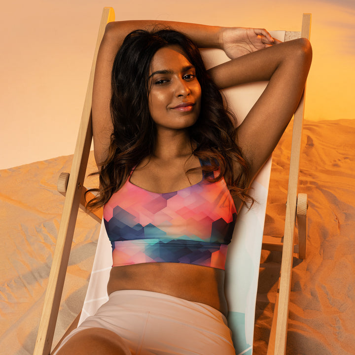 [GeoModa] Cubic Blush Longline Sports Bra Sports Bra The Hyper Culture