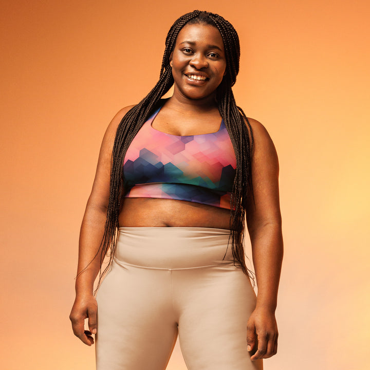 [GeoModa] Cubic Blush Longline Sports Bra Sports Bra The Hyper Culture