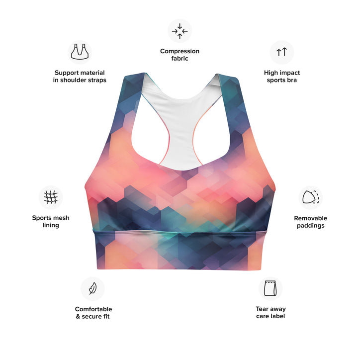 [GeoModa] Cubic Blush Longline Sports Bra Sports Bra The Hyper Culture