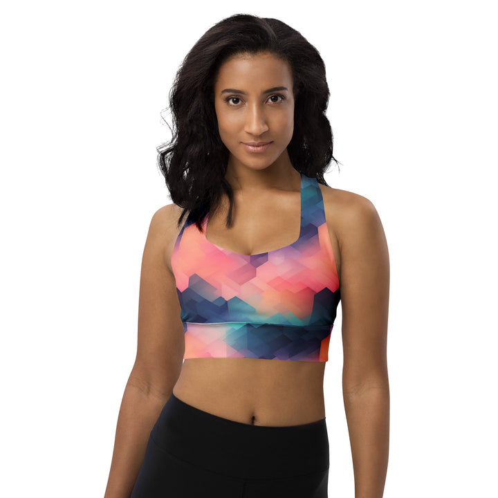 [GeoModa] Cubic Blush Longline Sports Bra Sports Bra The Hyper Culture