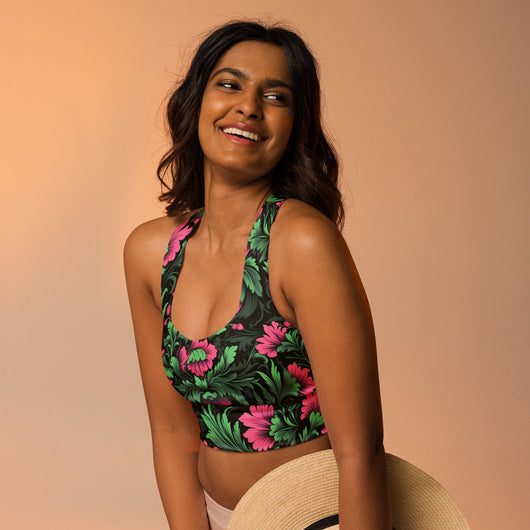 [Floral Bloom] Mystic Flora Longline Sports Bra Sports Bra The Hyper Culture