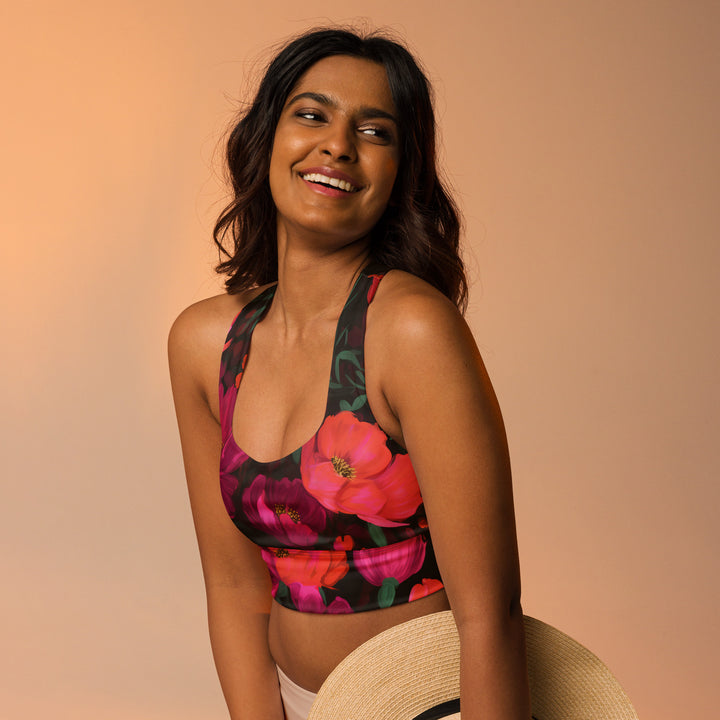[Floral Bloom] Night Flora Longline sports bra Sports Bra The Hyper Culture