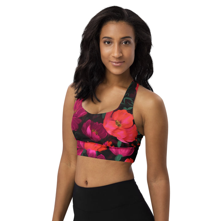 [Floral Bloom] Night Flora Longline sports bra Sports Bra The Hyper Culture