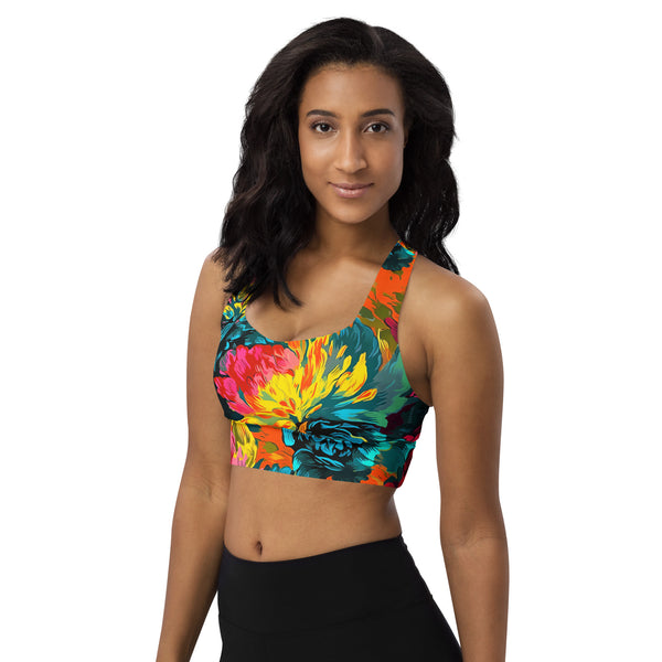 [Floral Bloom] Neon Longline Sports Bra Sports Bra The Hyper Culture