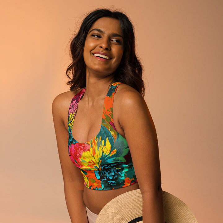 [Floral Bloom] Neon Longline Sports Bra Sports Bra The Hyper Culture