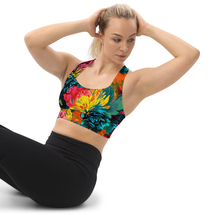 [Floral Bloom] Neon Longline Sports Bra Sports Bra The Hyper Culture