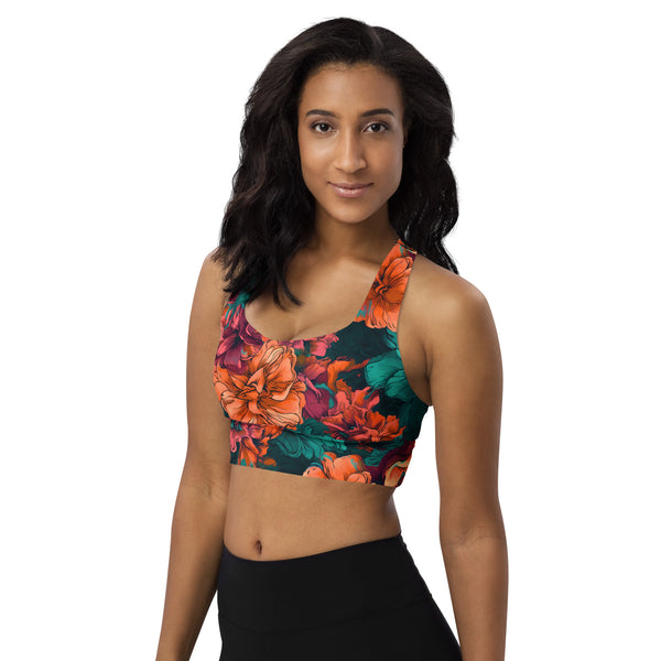 [Floral Bloom] Emerald Bliss Longline Sports Bra Sports Bra The Hyper Culture