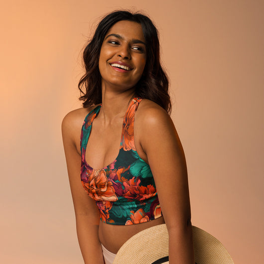 [Floral Bloom] Emerald Bliss Longline Sports Bra Sports Bra The Hyper Culture