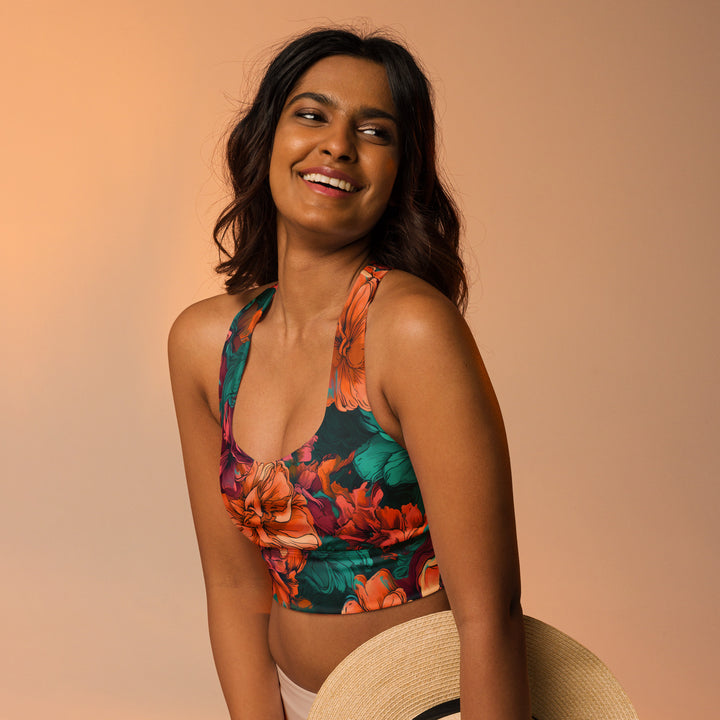 [Floral Bloom] Emerald Bliss Longline Sports Bra Sports Bra The Hyper Culture