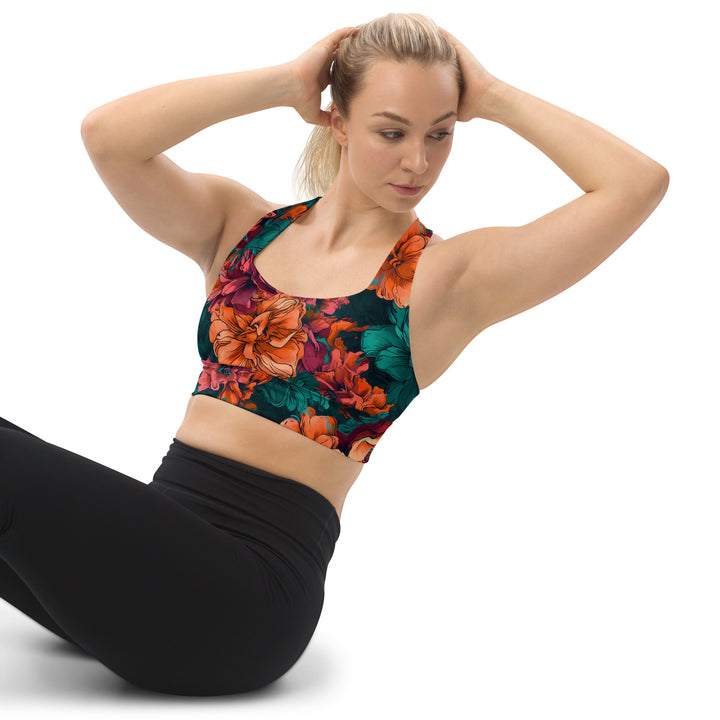 [Floral Bloom] Emerald Bliss Longline Sports Bra Sports Bra The Hyper Culture