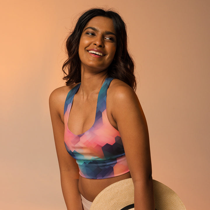 [GeoModa] Cubic Blush Longline Sports Bra Sports Bra The Hyper Culture