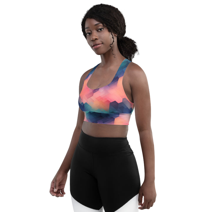 [GeoModa] Cubic Blush Longline Sports Bra Sports Bra The Hyper Culture