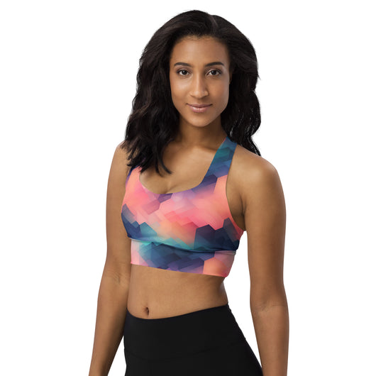 [GeoModa] Cubic Blush Longline Sports Bra Sports Bra The Hyper Culture