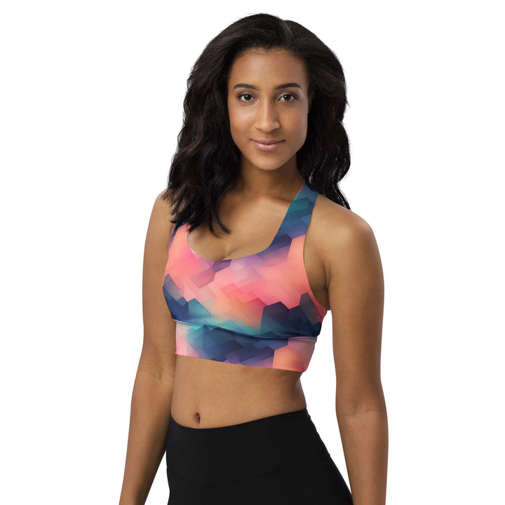 [GeoModa] Cubic Blush Longline Sports Bra Sports Bra The Hyper Culture