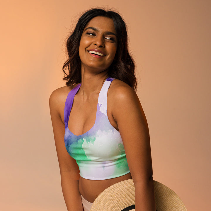 [Luxe Chic] Inky Spill Longline Sports Bra Sports Bra The Hyper Culture