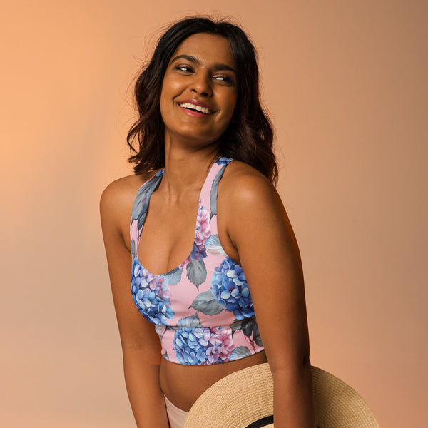 [Floral Bloom] Blushing Hydrangea Longline Sports Bra