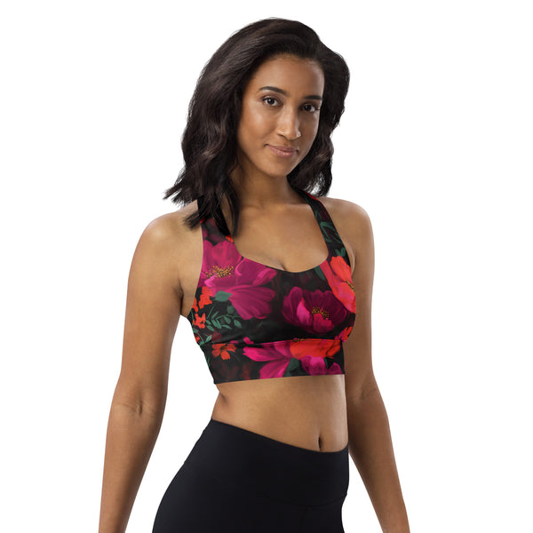 [Floral Bloom] Night Flora Longline sports bra Sports Bra The Hyper Culture